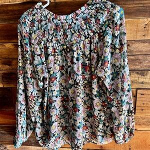 LOFT Multicolor Floral Smocked Blouse